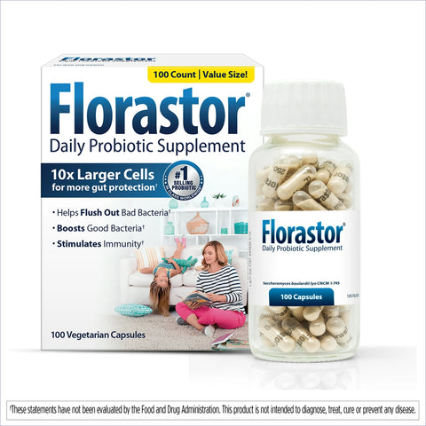 Florastor Unisex Daily Probiotic Supplement Capsules for Digestive Health, 100 Count s